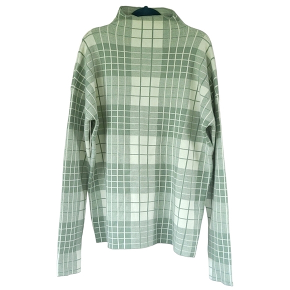 TAHARI Woman's Small Long Sleeve Mock Neck Soft & Stretchy Sage Green Plaid NWOT - Picture 1 of 8